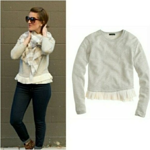 J. Crew Layered Ruffle Hem Sweatshirt Crew HW8925 - Picture 6 of 7
